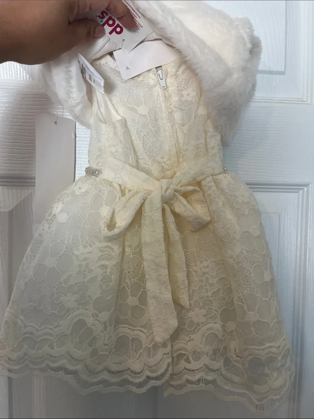 White Lace Dress with Crystals